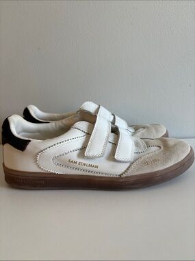 Sam Edelman White Leather Velcro Strap Sneakers Gum Sole Size 7.5